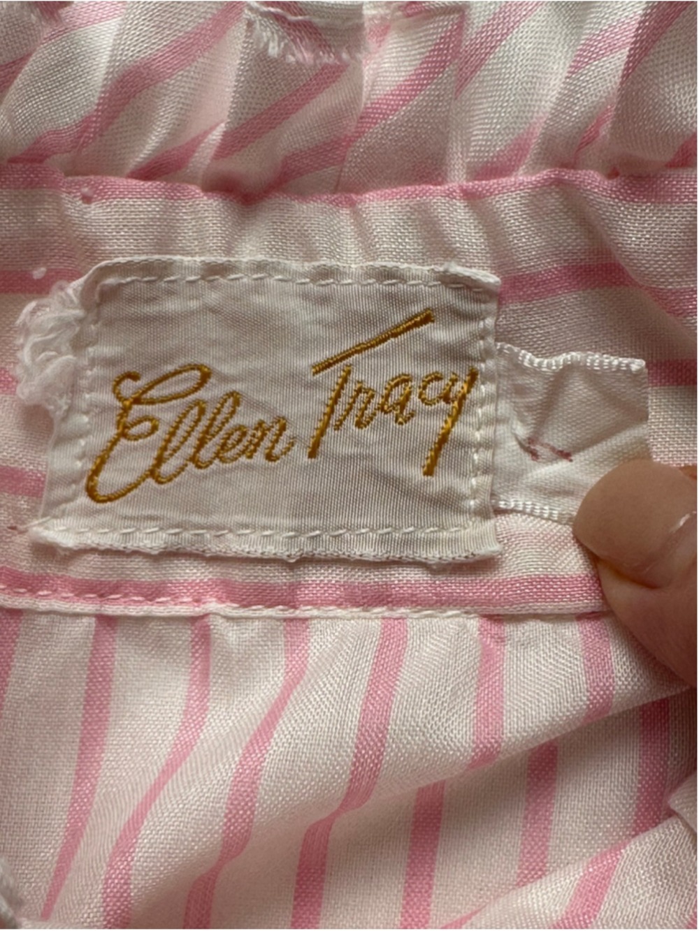 Vintage 1980s Ellen Tracy Pink Candy Stripe Ruffle Blouse Size 7 - Picture 9 of 10